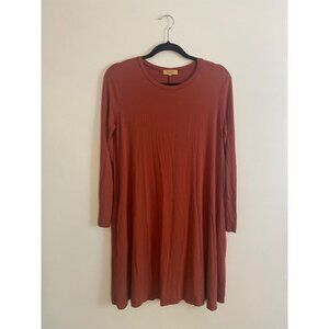Piko 1988 Women's Burnt Orange Long Sleeve Tunic Dress With Side Pockets Size S